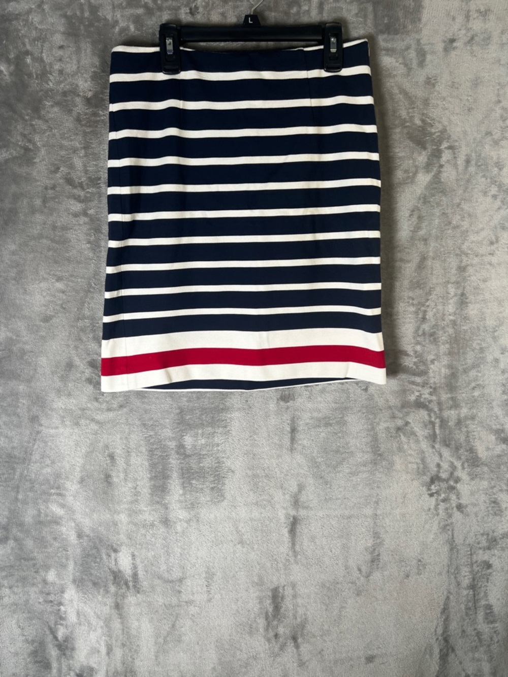 Banana Republic Navy and White Striped Pencil Skirt with Red Hem